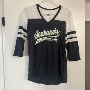 NFL SEATTLE Seahawks WOMENS Navy and White Long Sleeve Tee- MEDIUM- NWOT